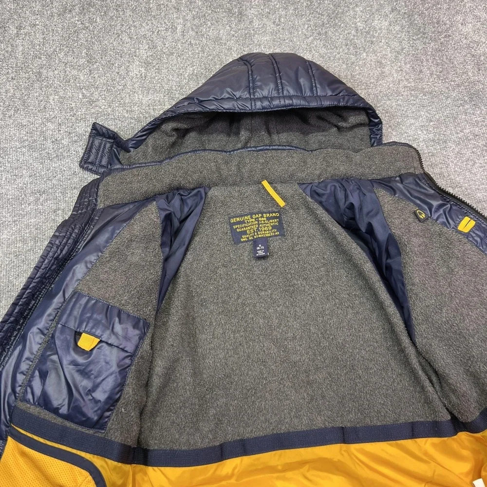 Gap Down Puffer Jacket Kids S (6-7) Blue Hooded Fleece Lined Winter Type G86